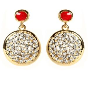 Gold-tone brass, crystal, enamel earrings - posts